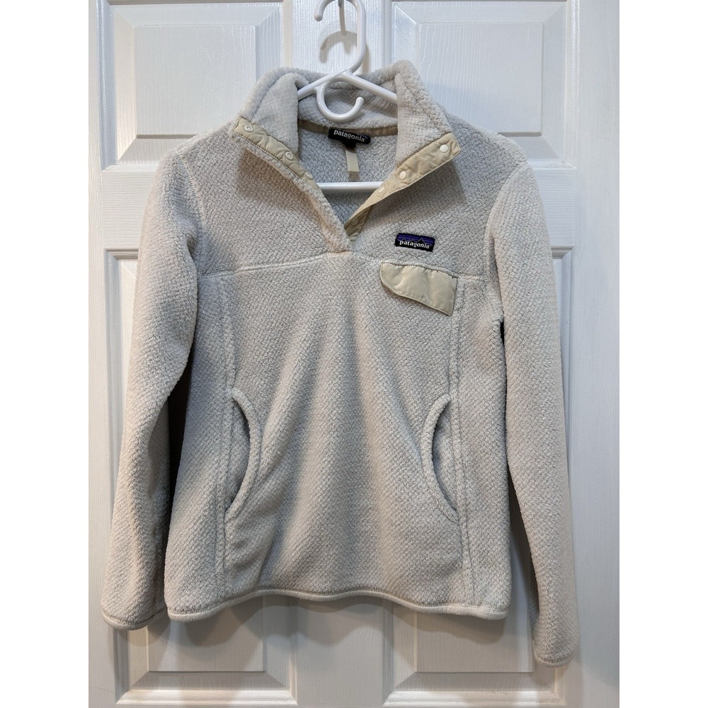 Patagonia Womens Re-Tool Snap-T Fleece Pullover Cream Sz S Polartec Thermal Pro